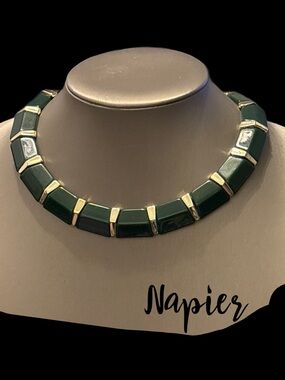 Vintage Napier Green & Gold, Geometric Tile Collar Necklace